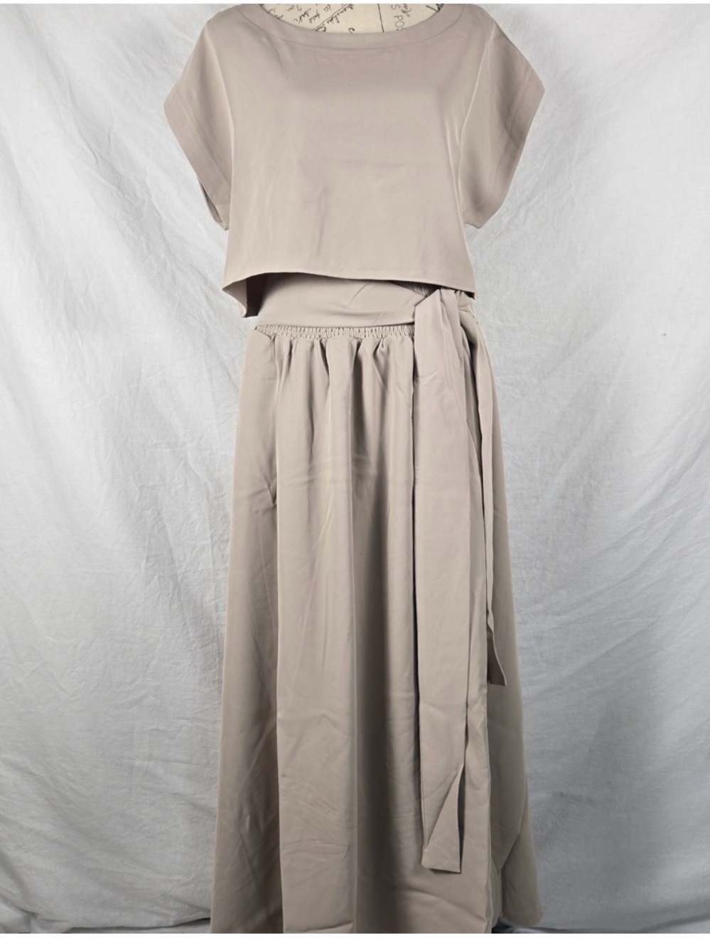 Light Beige Maxi Skirt with Elastic Waist and Side Tie Zenana NWT 2-Piece Heavy